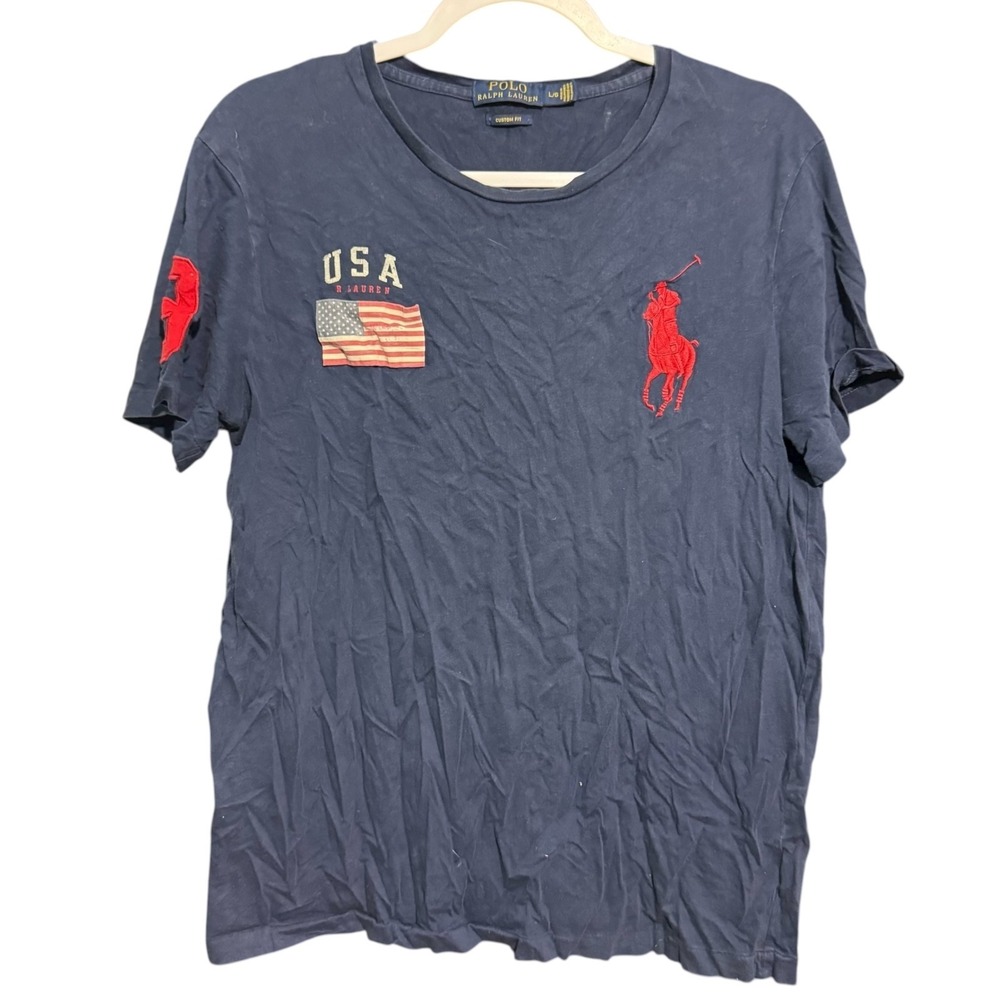 Polo Ralph Lauren Shirt Men's Large Solid Blue Short Sleeve Crew Neck Big Pony